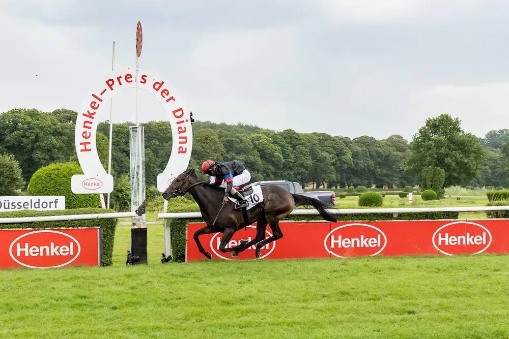 
Jockey Eduardo Pedroza auf Palmas gewinnt das Hauptrennen um den Henkel-Preis der Diana
